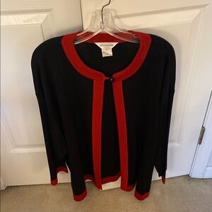 Misook Black and Red Cardigan Sweater with Bold Trim